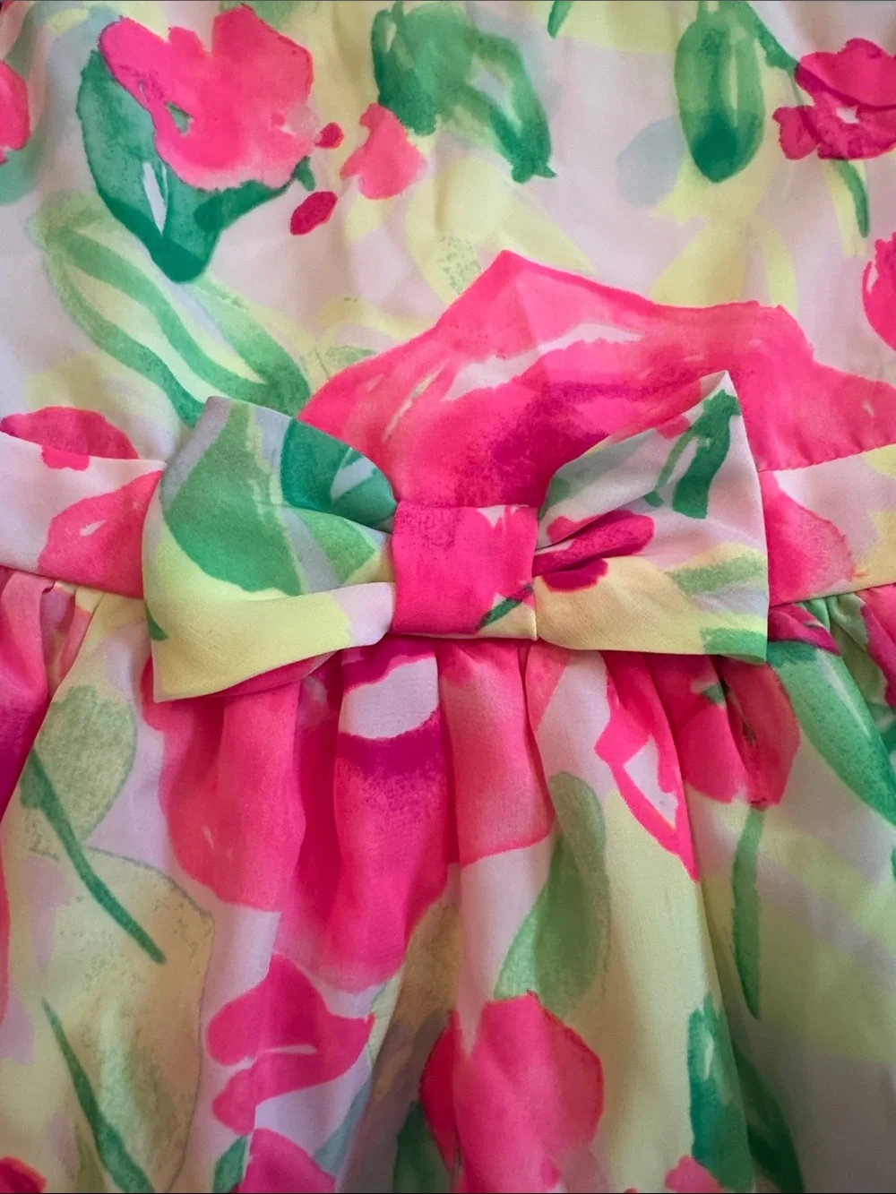 EUC The Children’s Place Floral Bow-Accent Dress in Pink & Green Sz 18-24 mos.